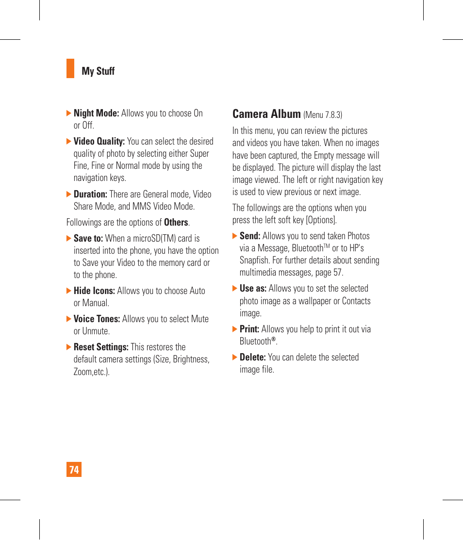Camera album | LG CF360 User Manual | Page 78 / 262