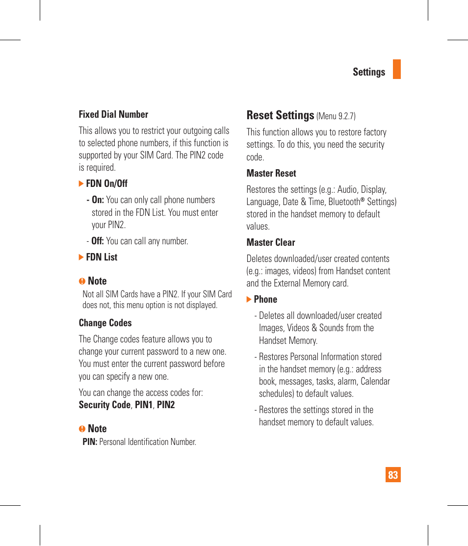 Reset settings | LG CF360 User Manual | Page 87 / 262