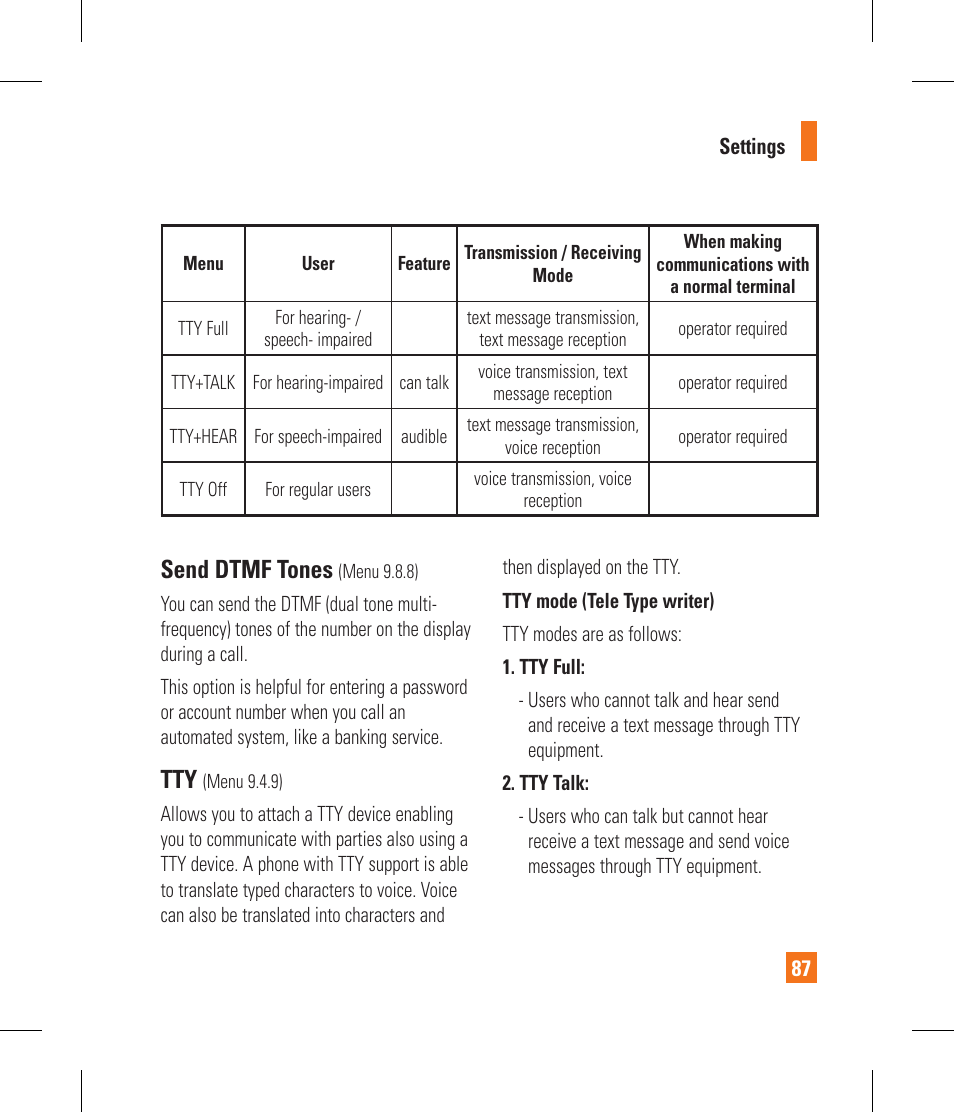 Send dtmf tones | LG CF360 User Manual | Page 91 / 262