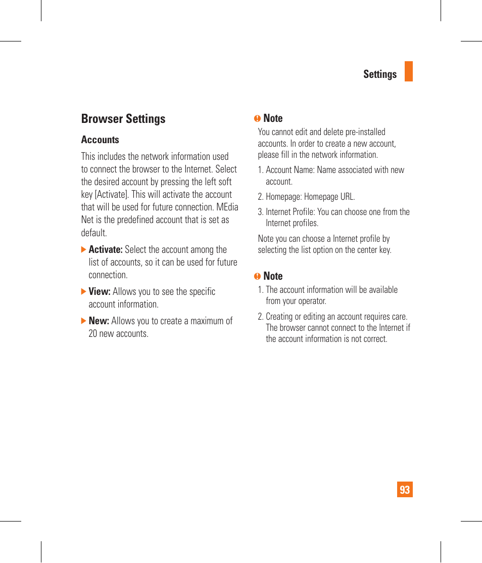 Browser settings | LG CF360 User Manual | Page 97 / 262