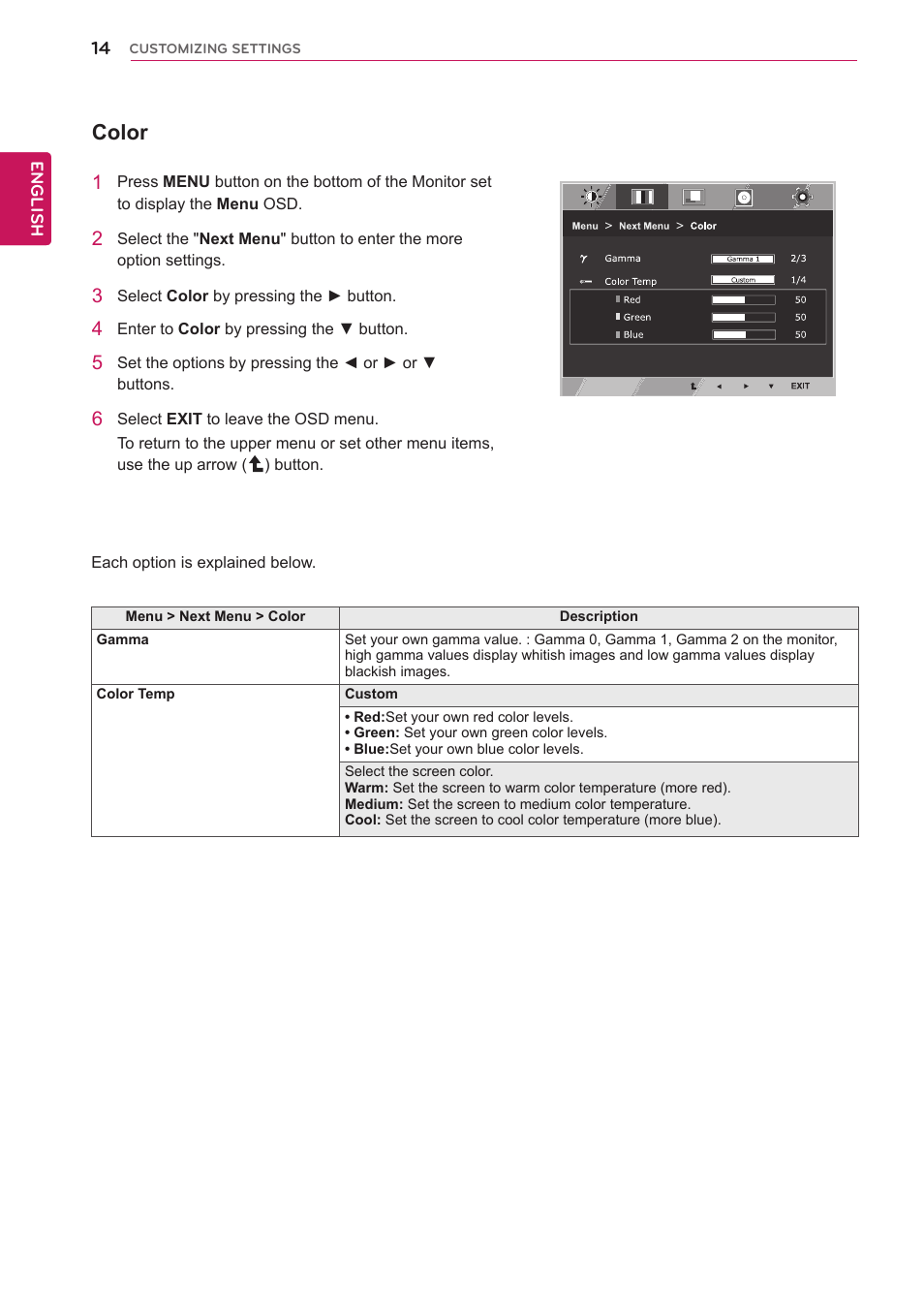 Color | LG 24EC53V-P User Manual | Page 15 / 28