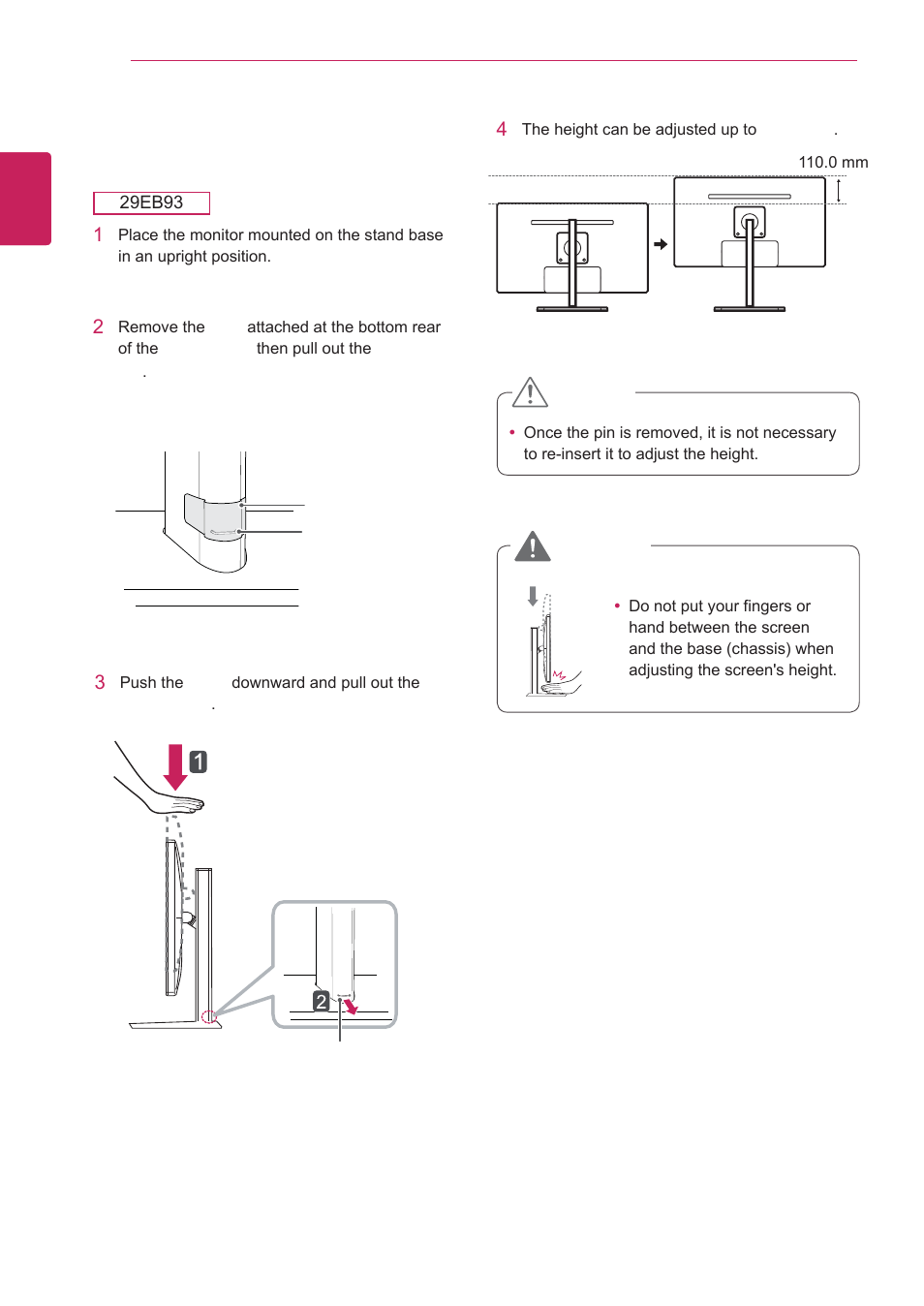 Adjusting the stand height | LG 29EA93-P User Manual | Page 12 / 40