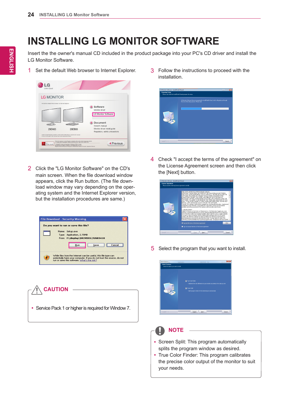 Installing lg monitor software, Installing lg monitor, Software | LG 29EA93-P User Manual | Page 24 / 40