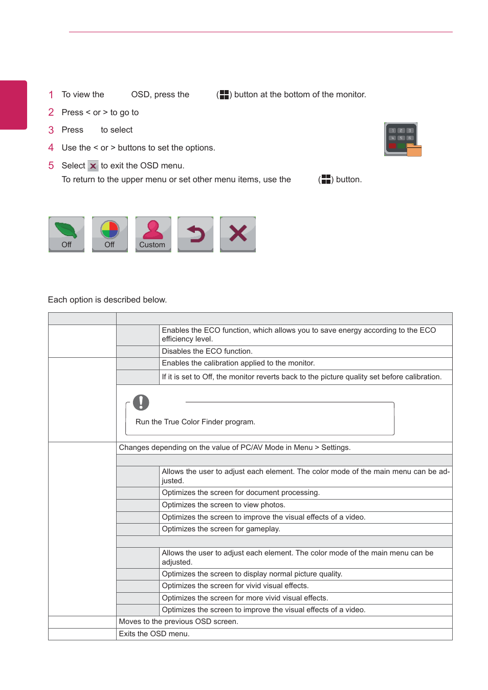 Func. settings, Func, Settings | LG 29EA93-P User Manual | Page 30 / 40