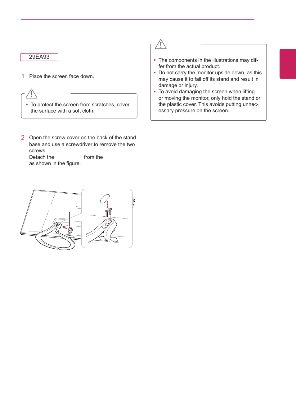 Detaching the stand base | LG 29EA93-P User Manual | Page 9 / 40