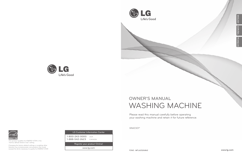 Washing machine, Owner’s manual | LG WM3150HVC User Manual | Page 120 / 120