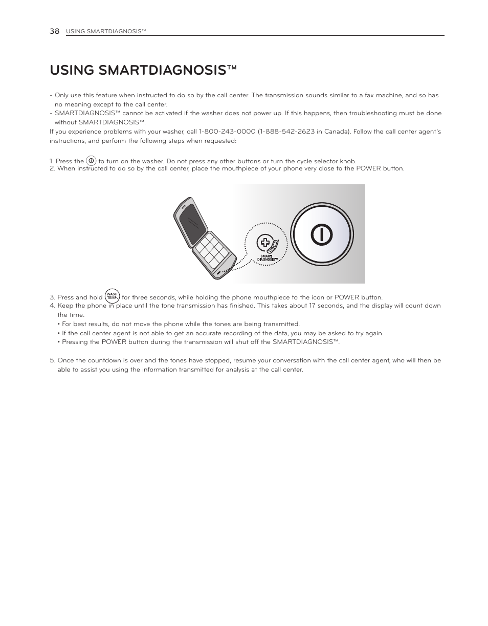 Using smartdiagnosis | LG WM3150HVC User Manual | Page 38 / 120