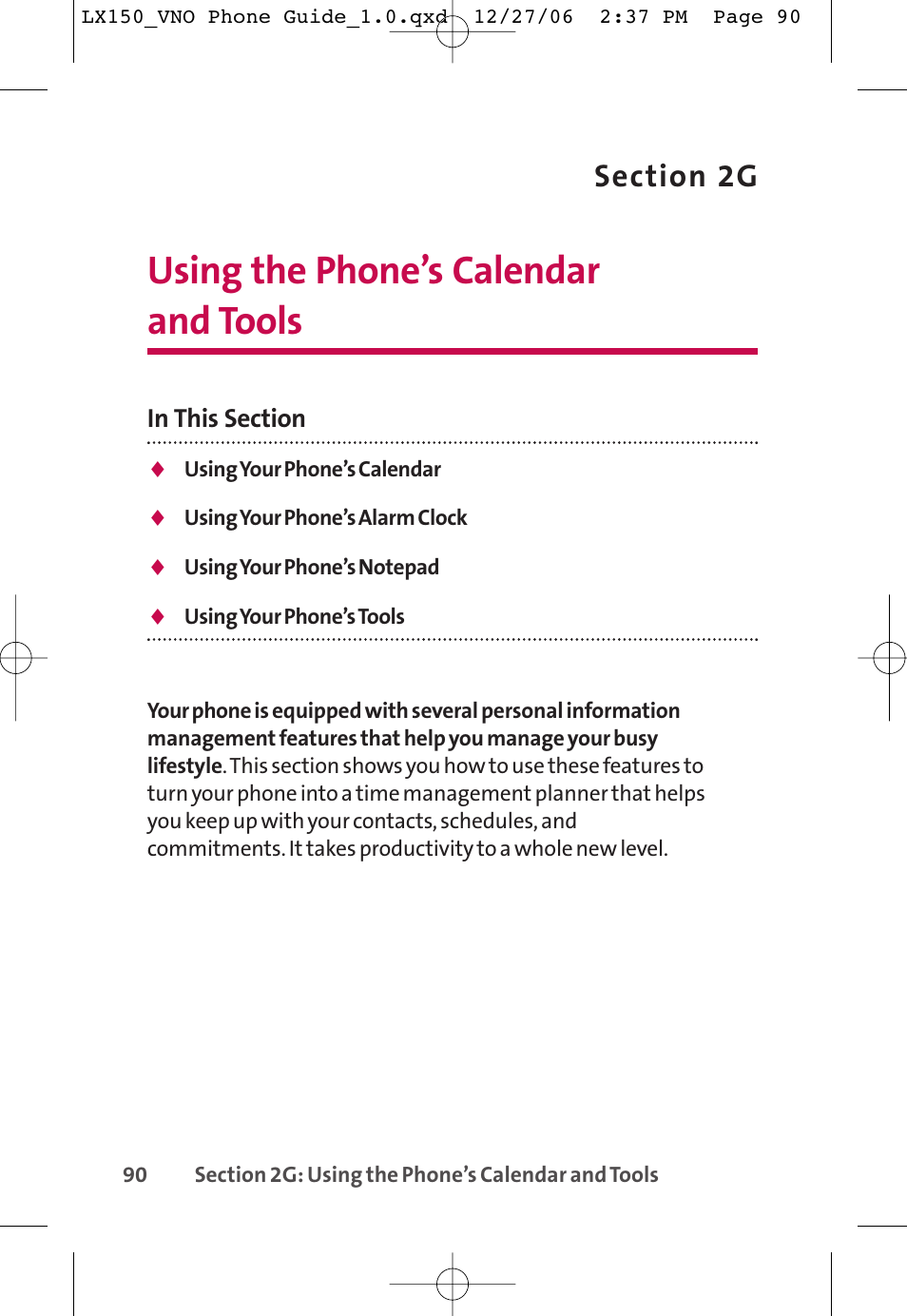 Using the phone’s calendar and tools | LG LG150 User Manual | Page 102 / 174