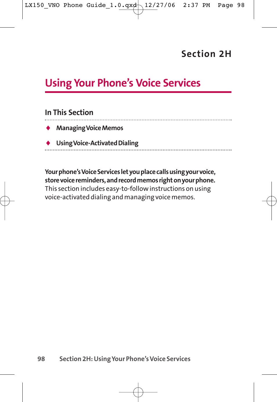 Using your phone’s voice services | LG LG150 User Manual | Page 110 / 174