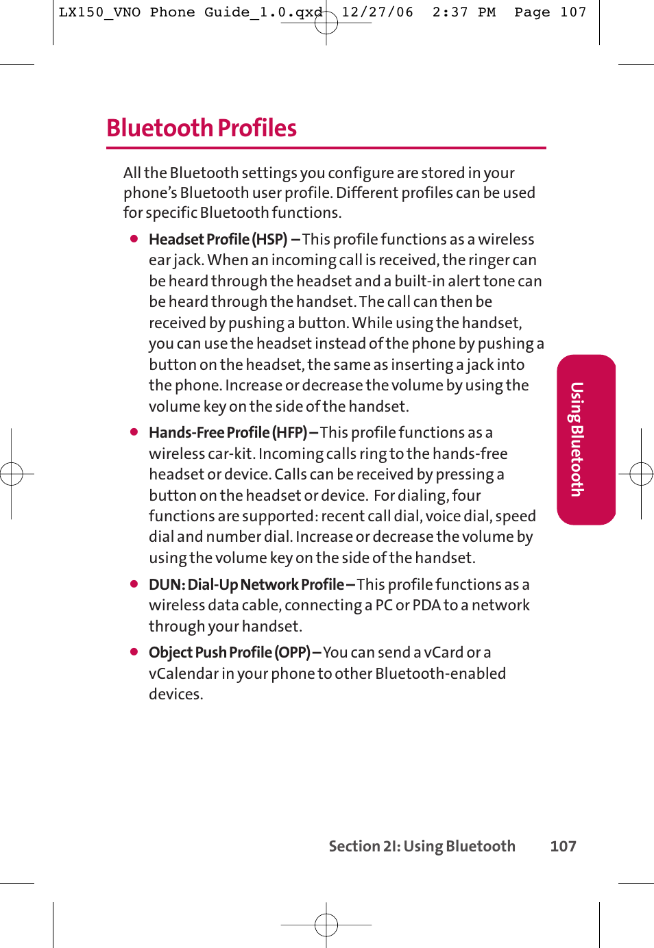 Bluetooth profiles | LG LG150 User Manual | Page 119 / 174