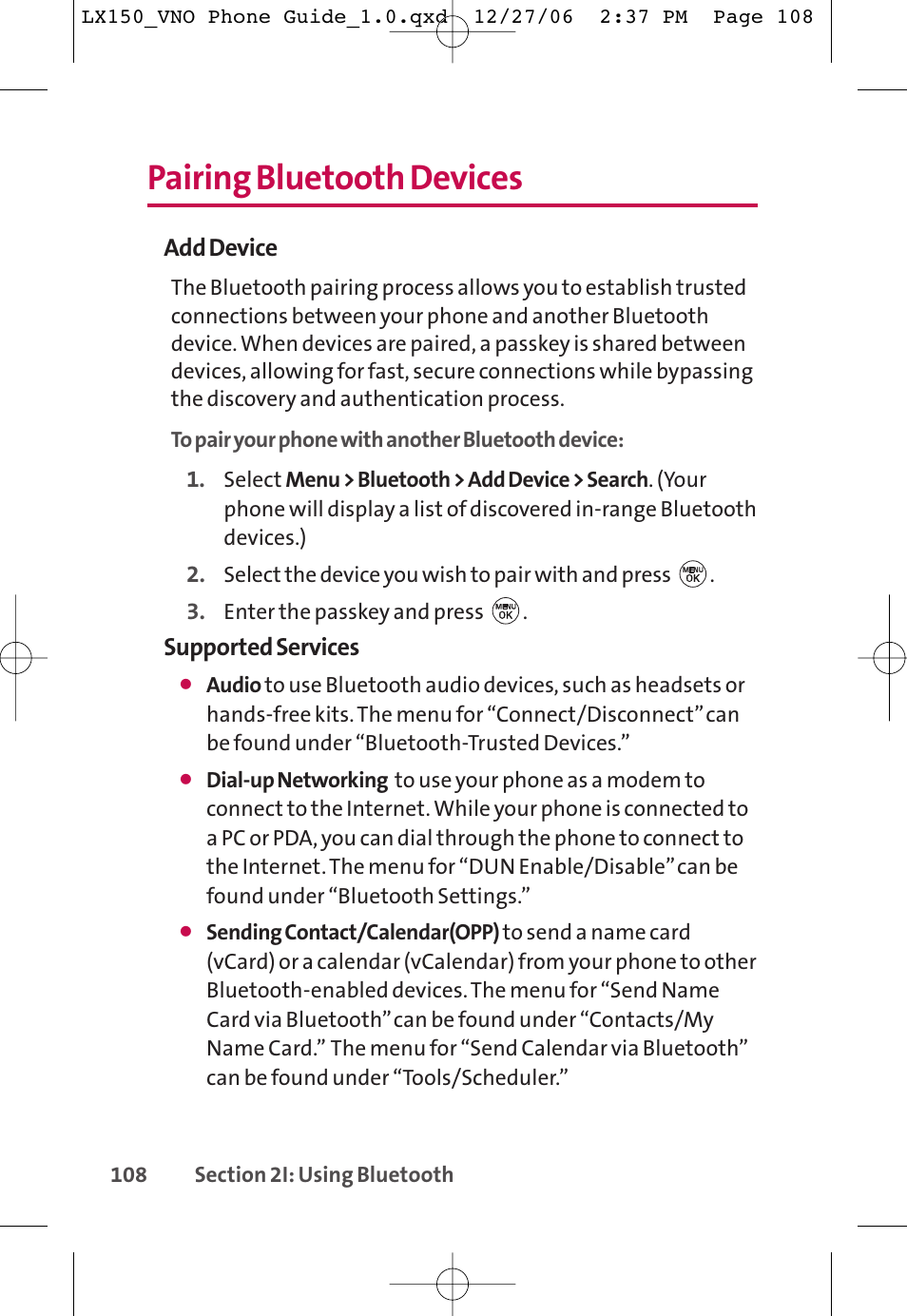 Pairing bluetooth devices | LG LG150 User Manual | Page 120 / 174