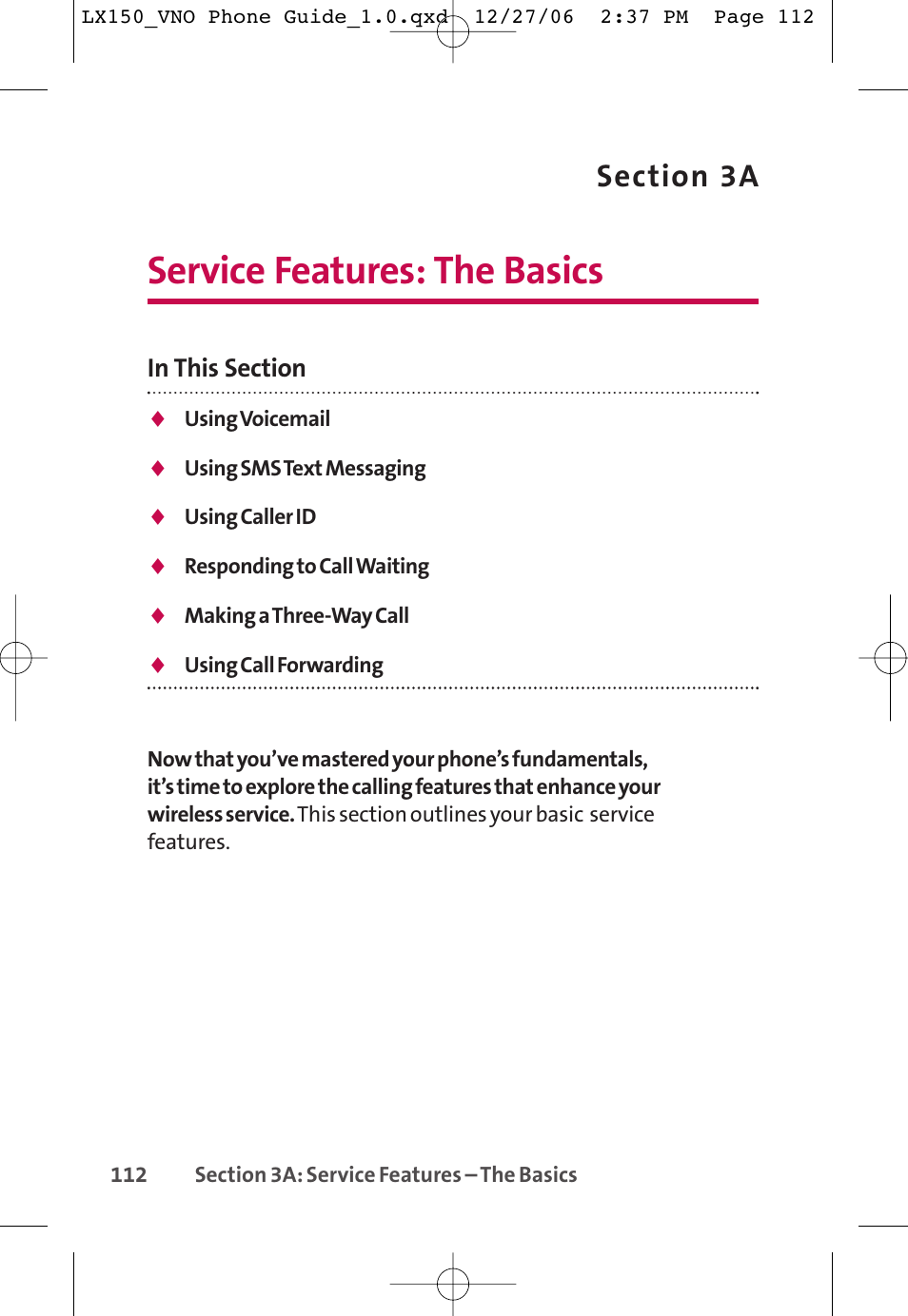 Service features: the basics | LG LG150 User Manual | Page 124 / 174