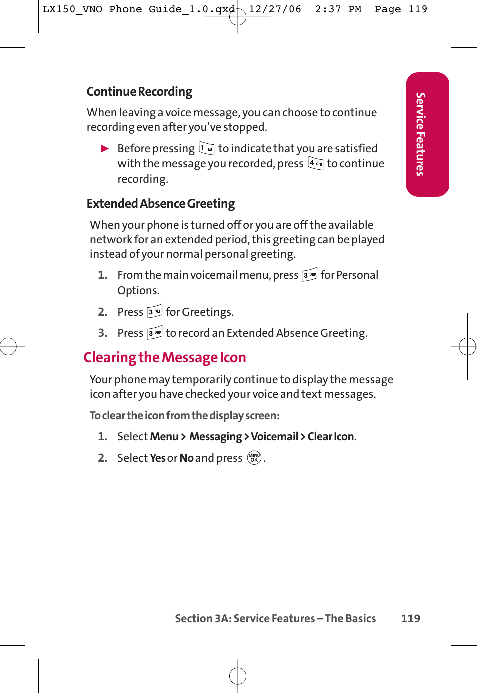 Clearing the message icon | LG LG150 User Manual | Page 131 / 174