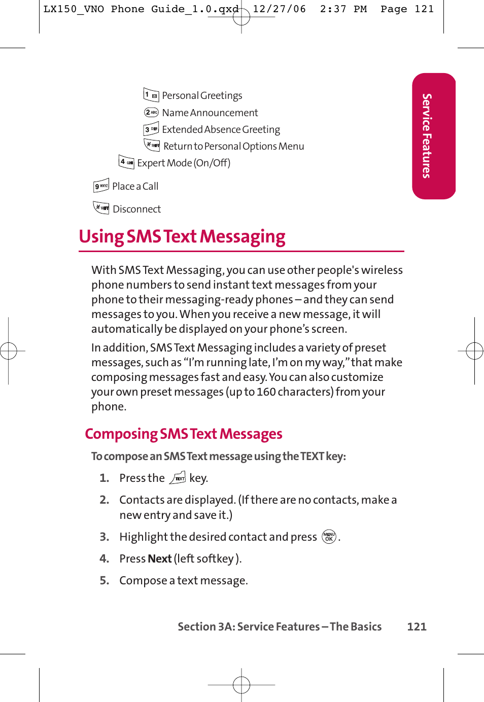 Using sms text messaging, Composing sms text messages | LG LG150 User Manual | Page 133 / 174