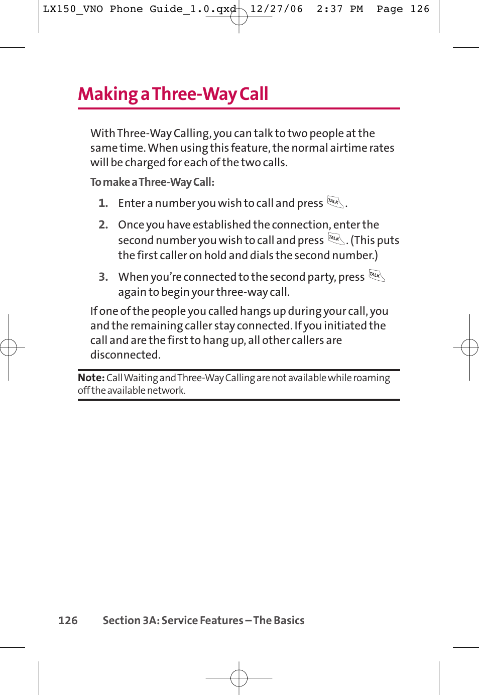 Making a three-way call | LG LG150 User Manual | Page 138 / 174