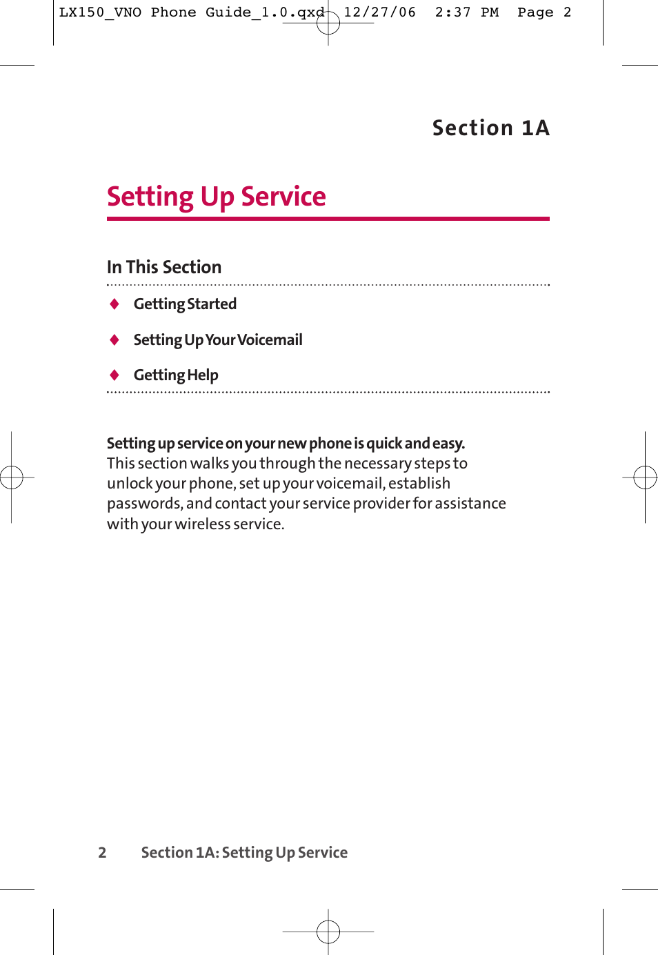 Setting up service | LG LG150 User Manual | Page 14 / 174