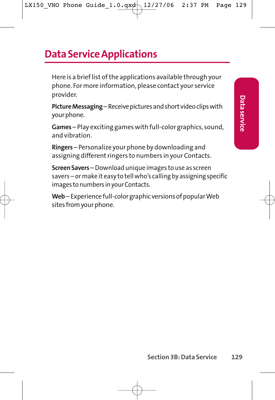 Data service applications | LG LG150 User Manual | Page 141 / 174