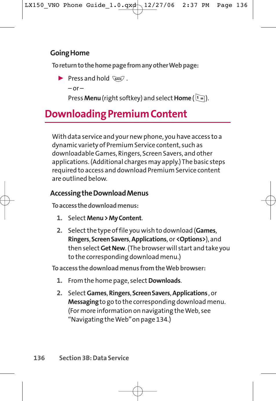 Downloading premium content | LG LG150 User Manual | Page 148 / 174