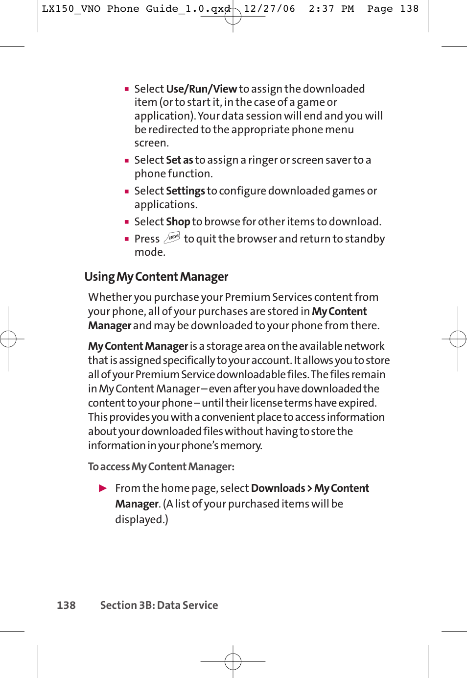 Using my content manager | LG LG150 User Manual | Page 150 / 174