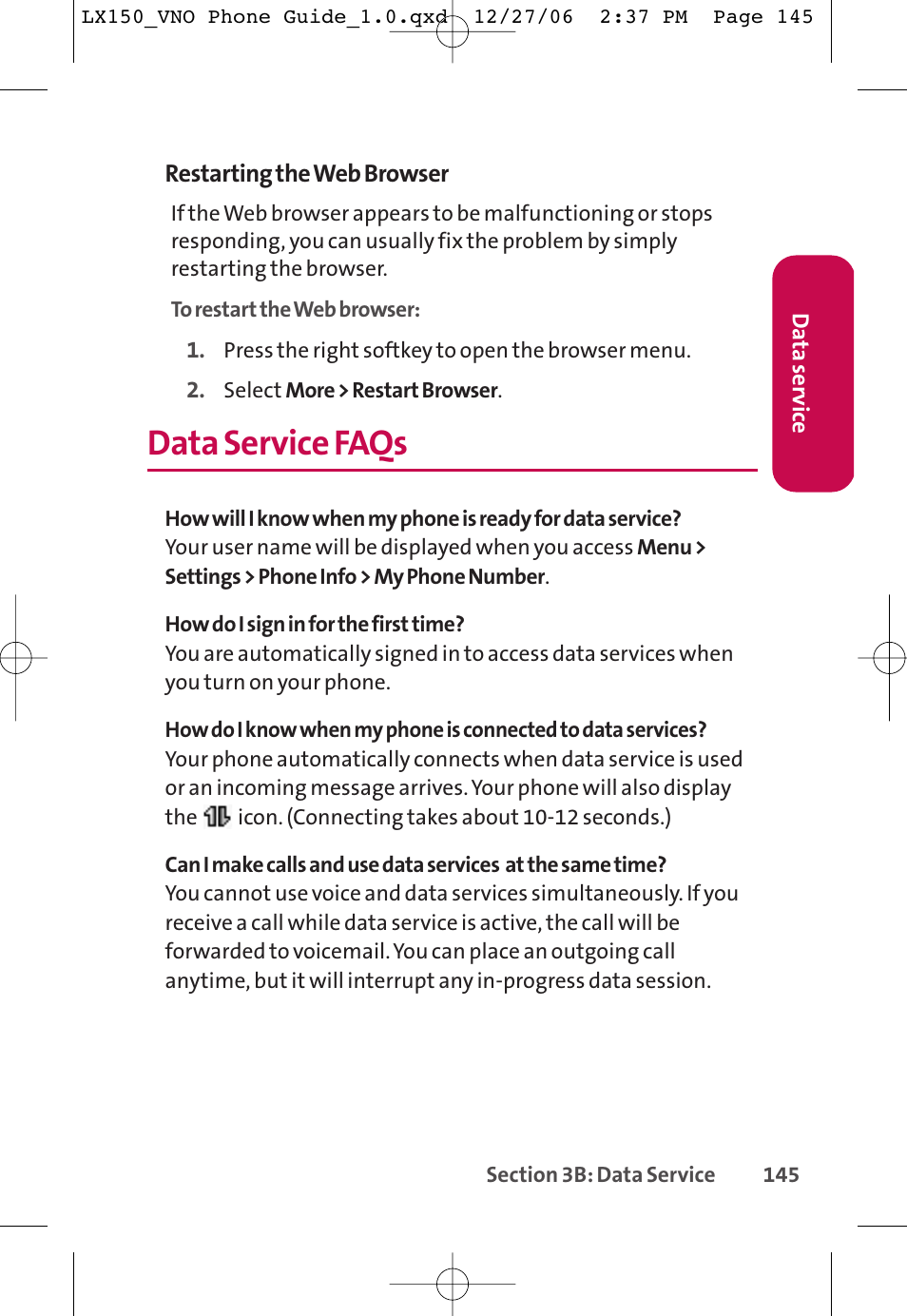 Data service faqs | LG LG150 User Manual | Page 157 / 174