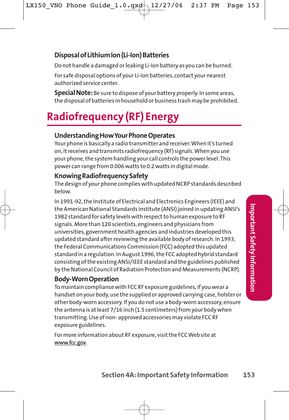 Radiofrequency (rf) energy | LG LG150 User Manual | Page 165 / 174