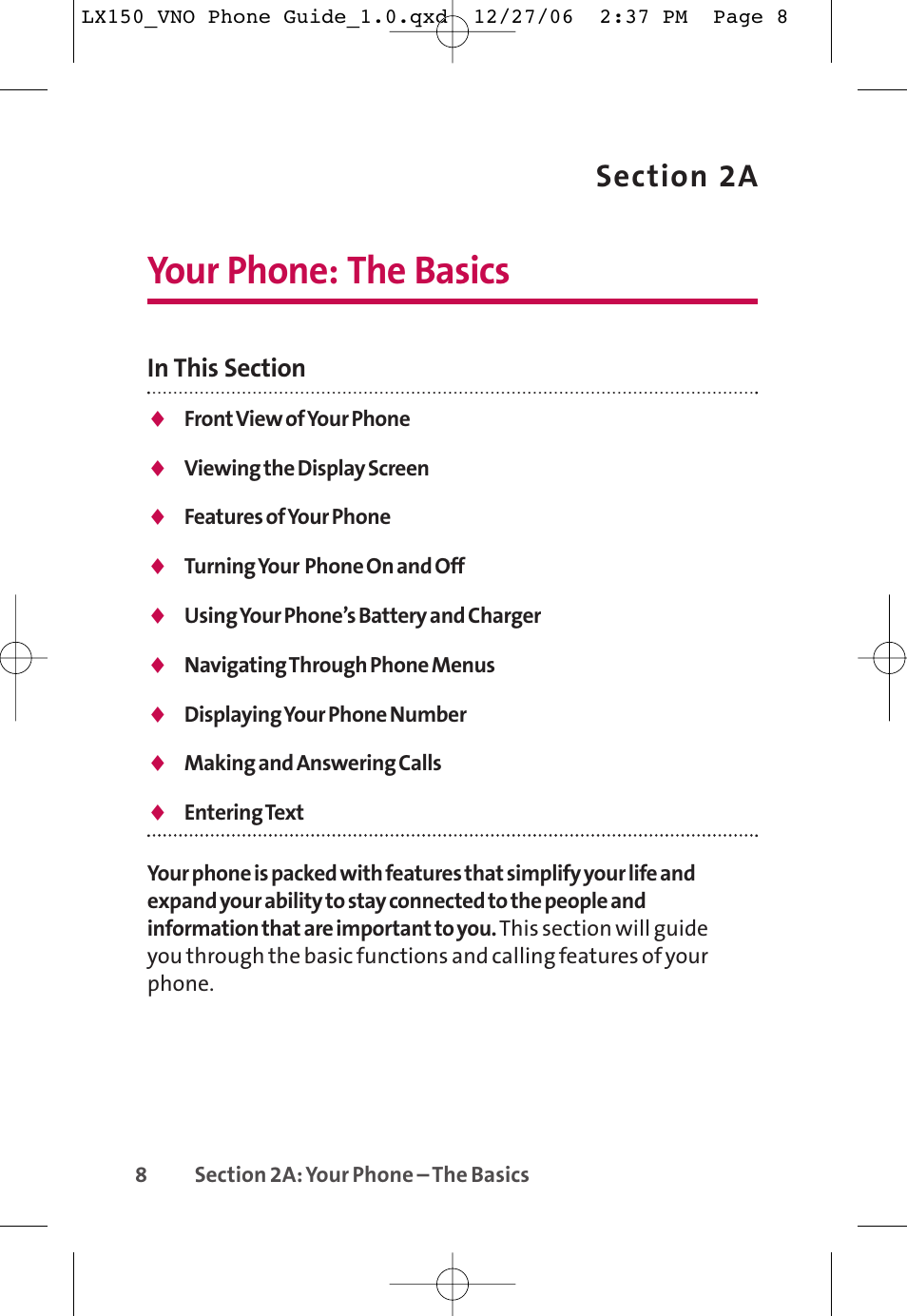 Your phone: the basics | LG LG150 User Manual | Page 20 / 174