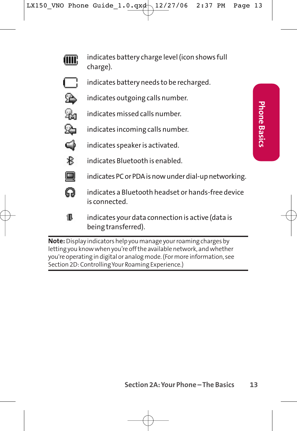 Phone basics | LG LG150 User Manual | Page 25 / 174