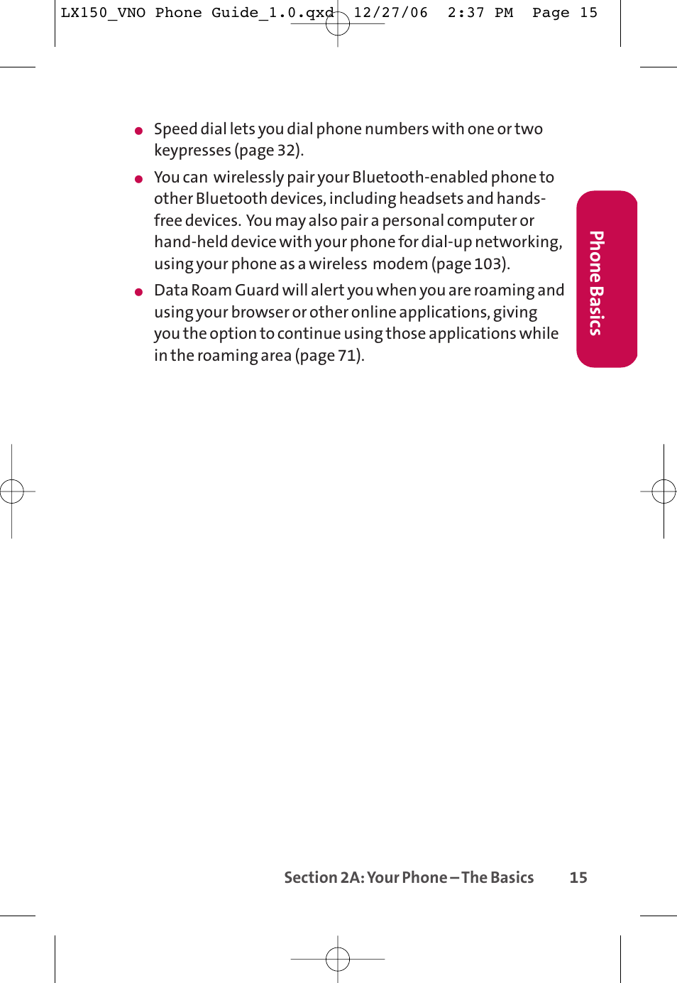 Phone basics | LG LG150 User Manual | Page 27 / 174