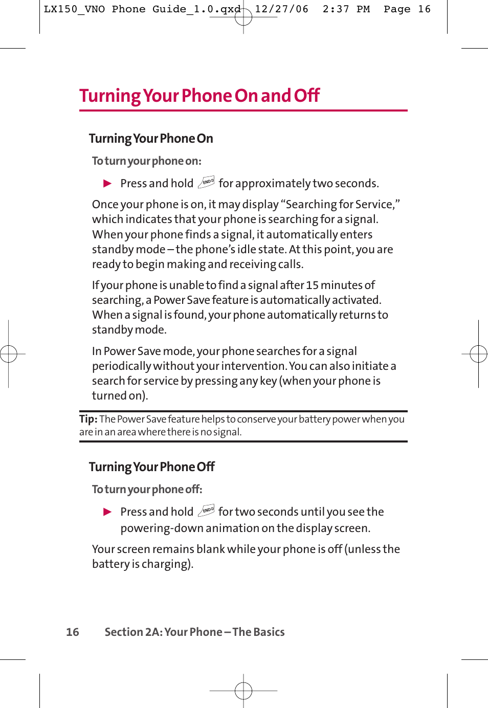 Turning your phone on and off | LG LG150 User Manual | Page 28 / 174