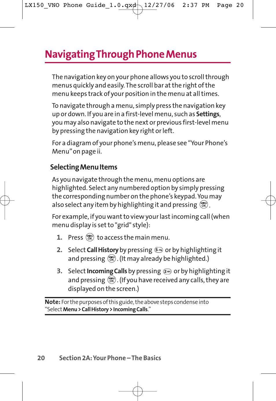 Navigating through phone menus | LG LG150 User Manual | Page 32 / 174