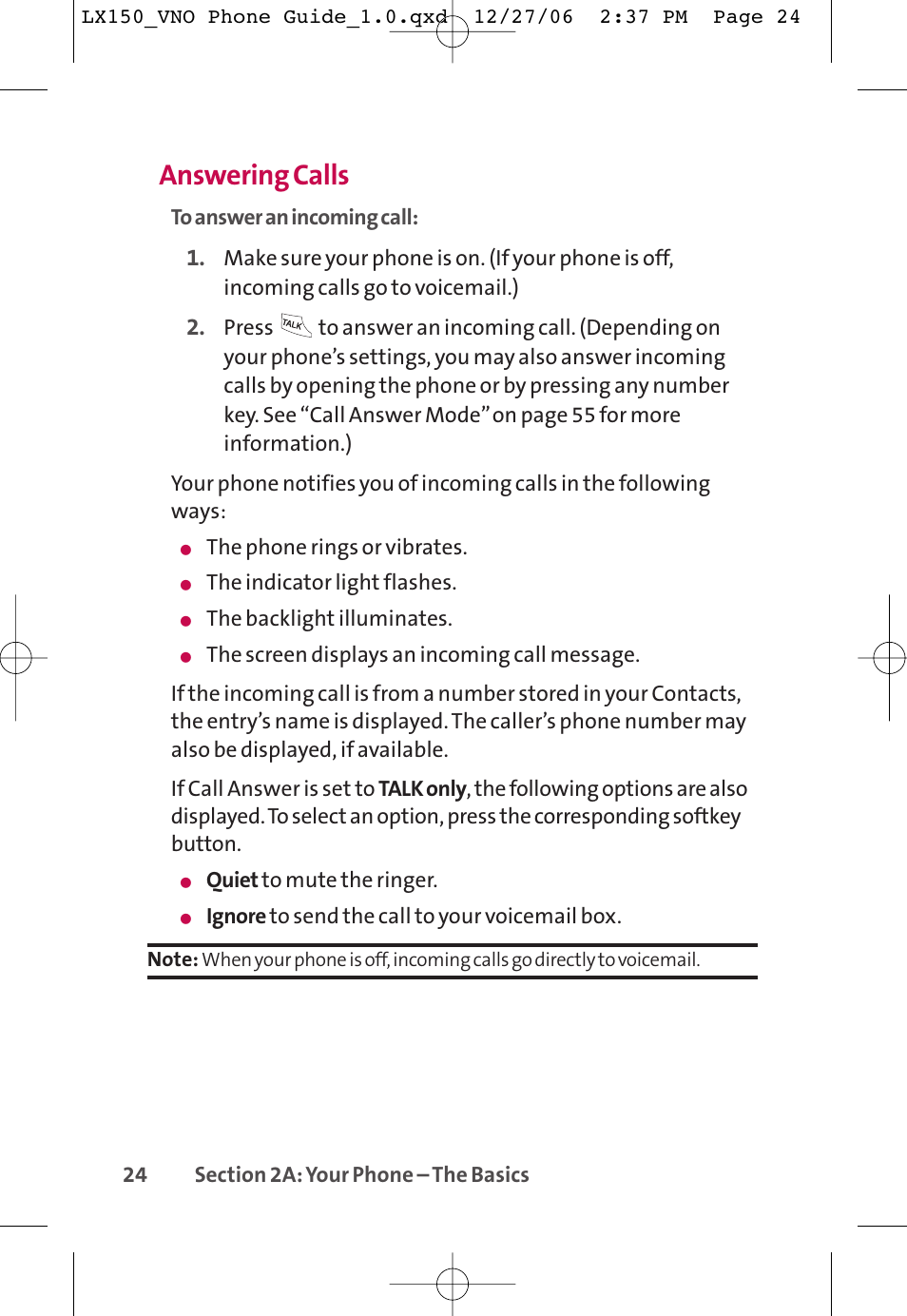 Answering calls | LG LG150 User Manual | Page 36 / 174