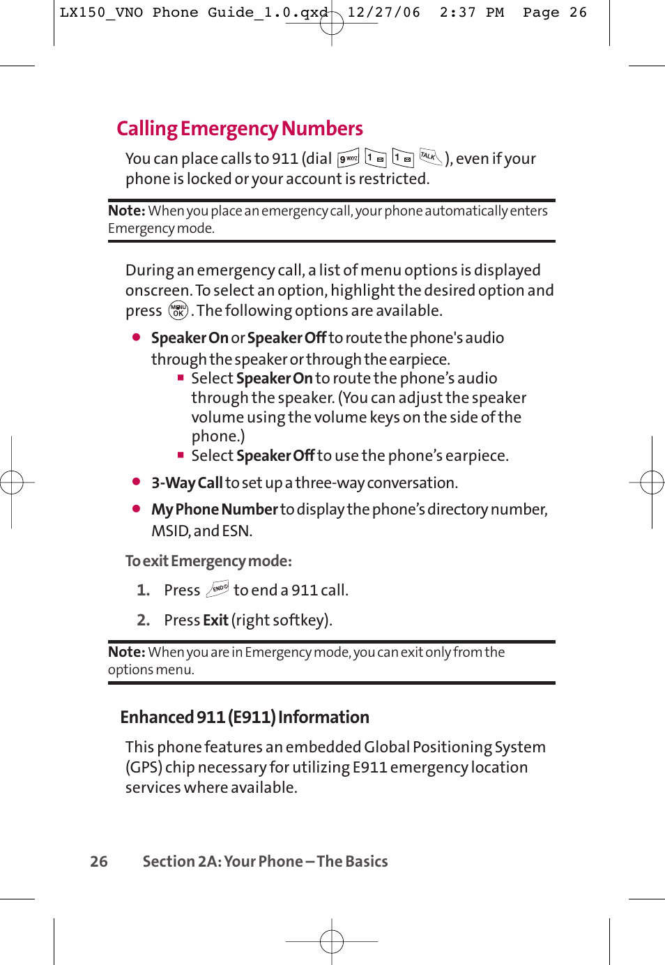 Calling emergency numbers | LG LG150 User Manual | Page 38 / 174