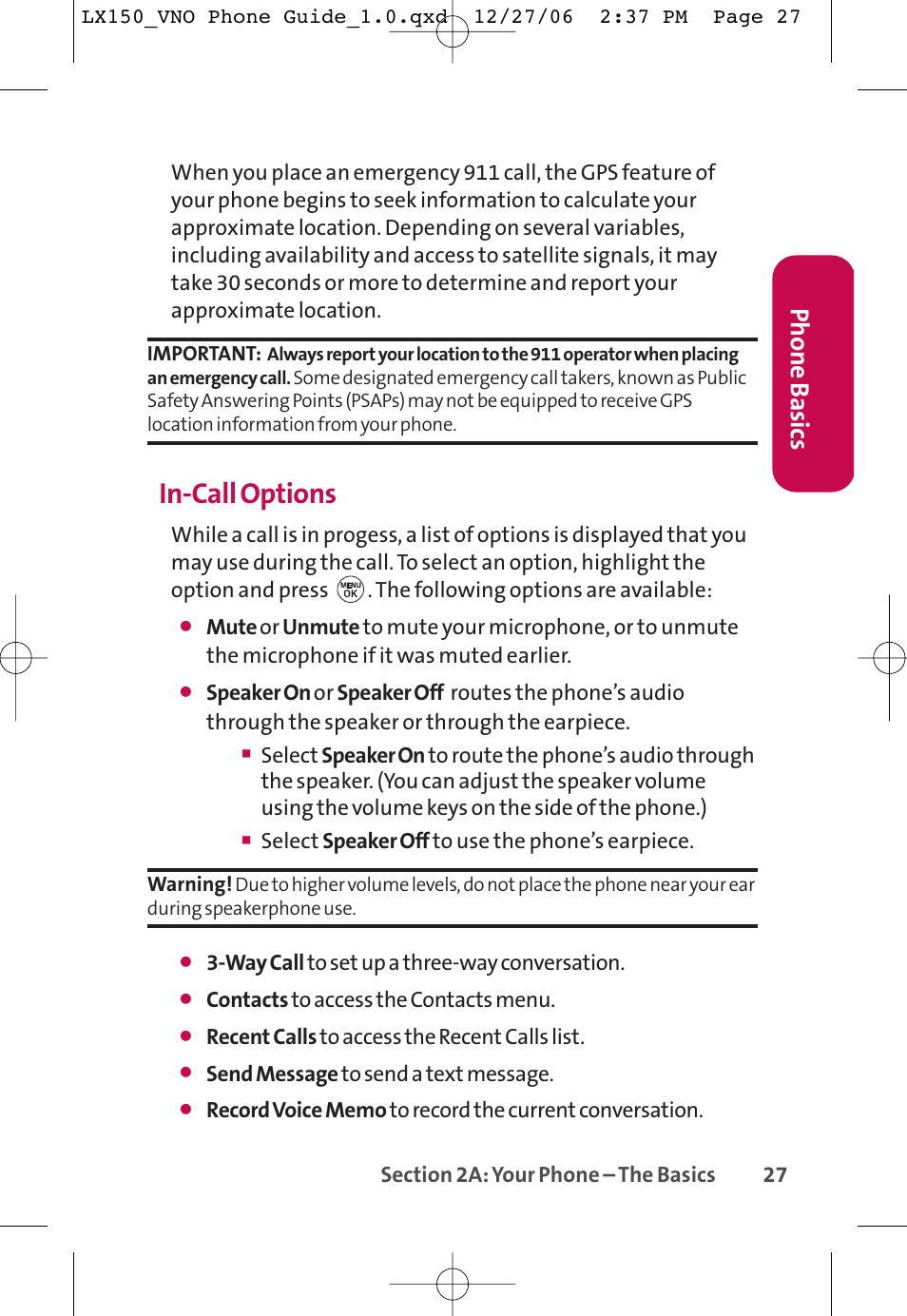 In-call options, Phone basics | LG LG150 User Manual | Page 39 / 174