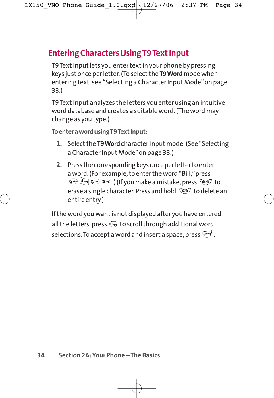 Entering characters using t9 text input | LG LG150 User Manual | Page 46 / 174