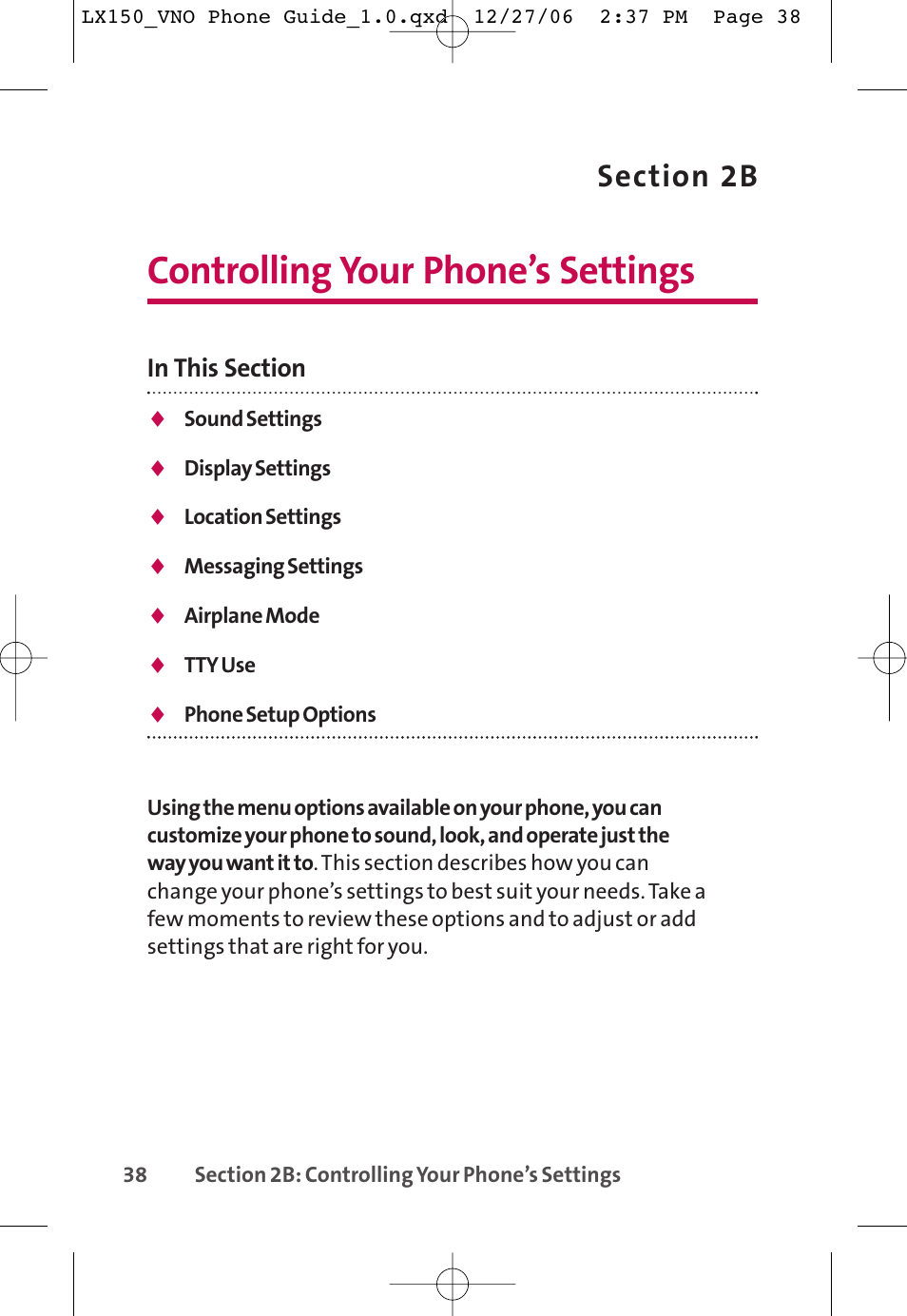 Controlling your phone’s settings | LG LG150 User Manual | Page 50 / 174