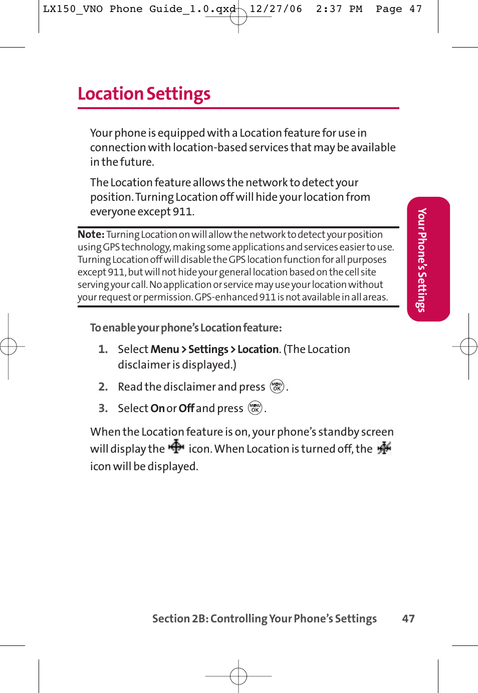 Location settings | LG LG150 User Manual | Page 59 / 174