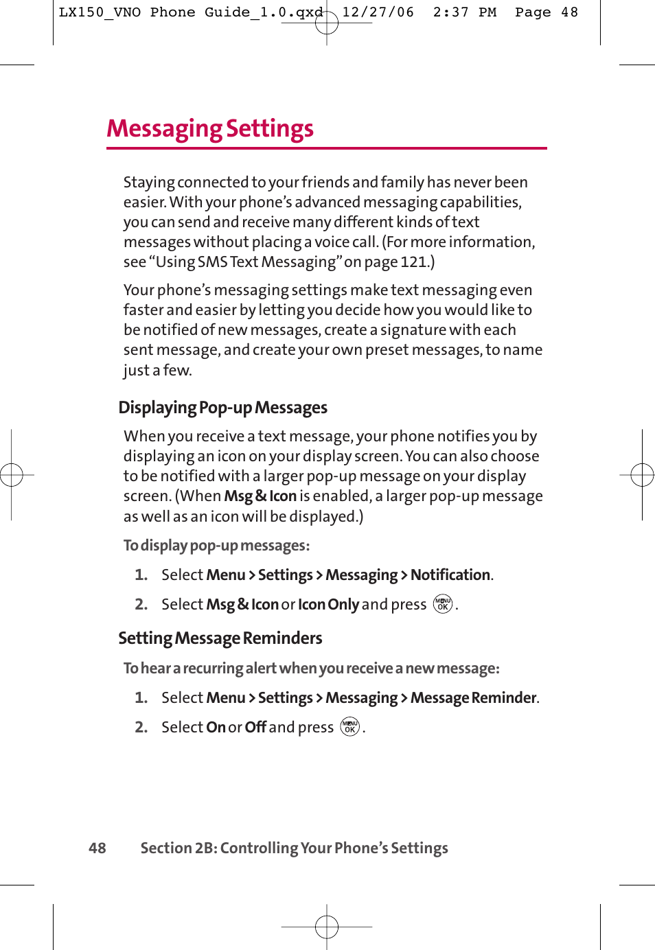 Messaging settings | LG LG150 User Manual | Page 60 / 174