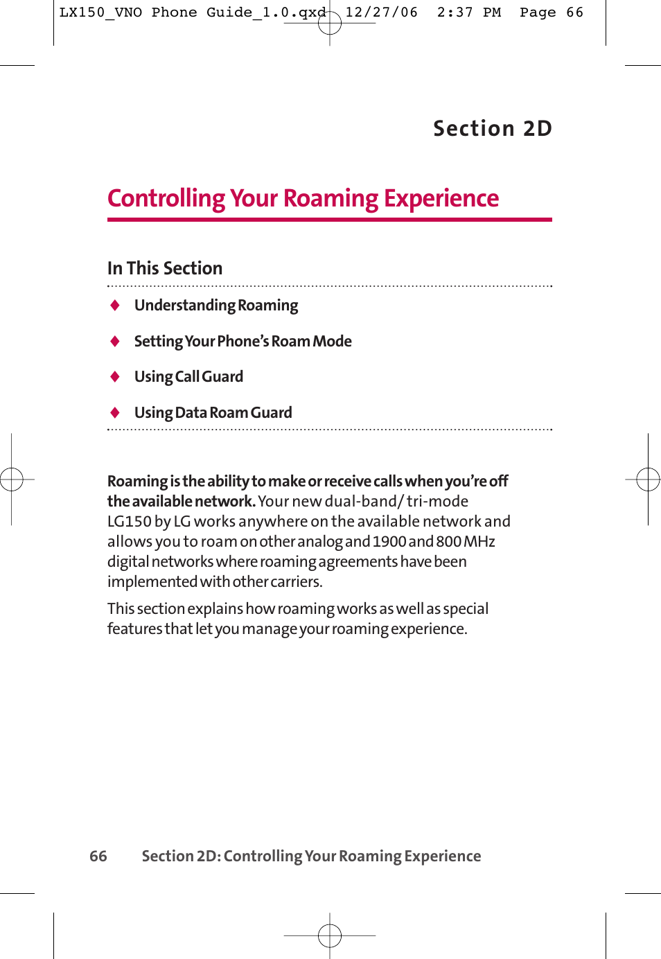 Controlling your roaming experience | LG LG150 User Manual | Page 78 / 174