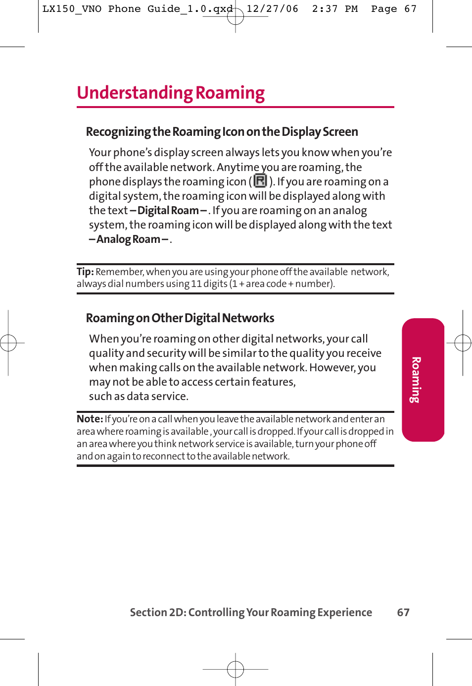 Understanding roaming | LG LG150 User Manual | Page 79 / 174