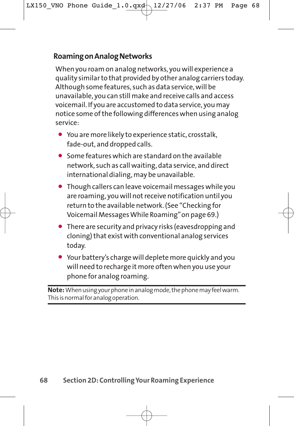 Roaming on analog networks | LG LG150 User Manual | Page 80 / 174