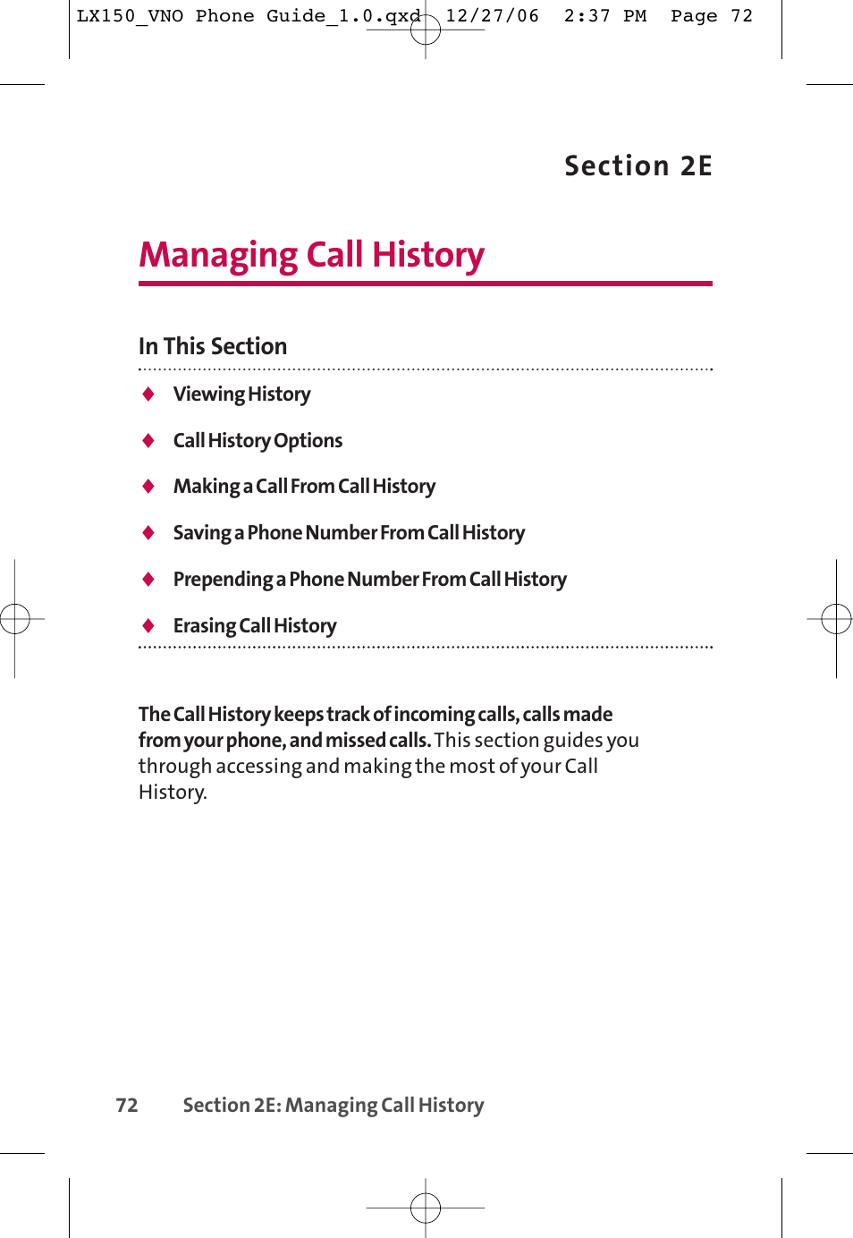 Managing call history | LG LG150 User Manual | Page 84 / 174