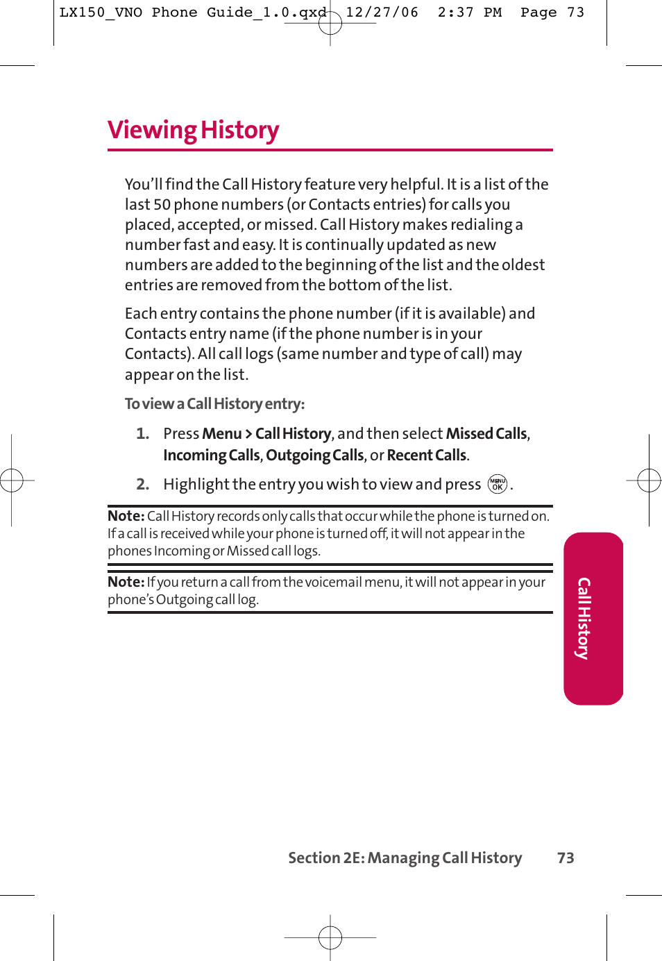 Viewing history | LG LG150 User Manual | Page 85 / 174