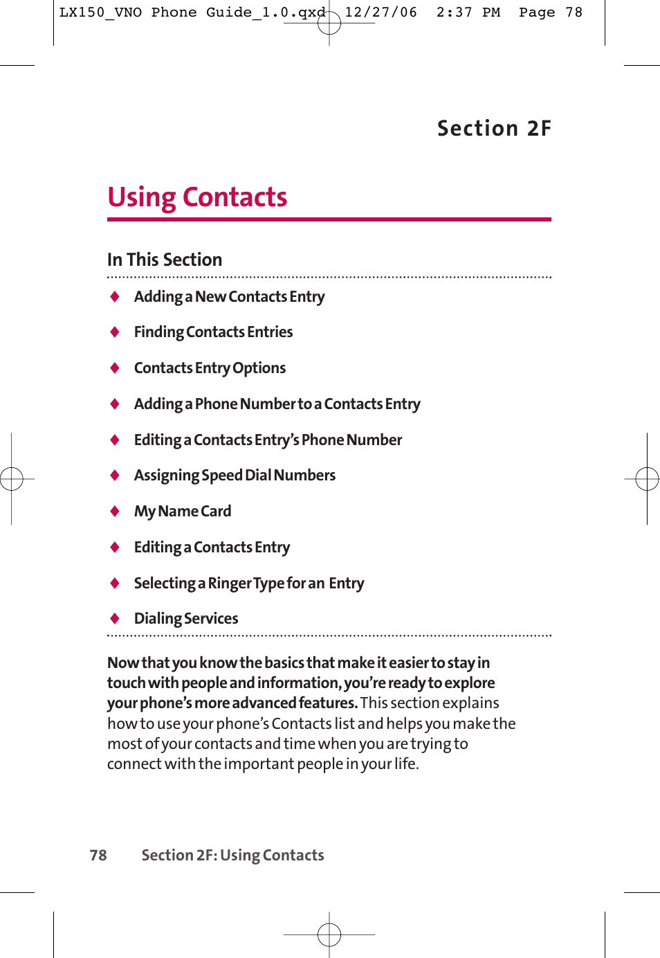 Using contacts | LG LG150 User Manual | Page 90 / 174