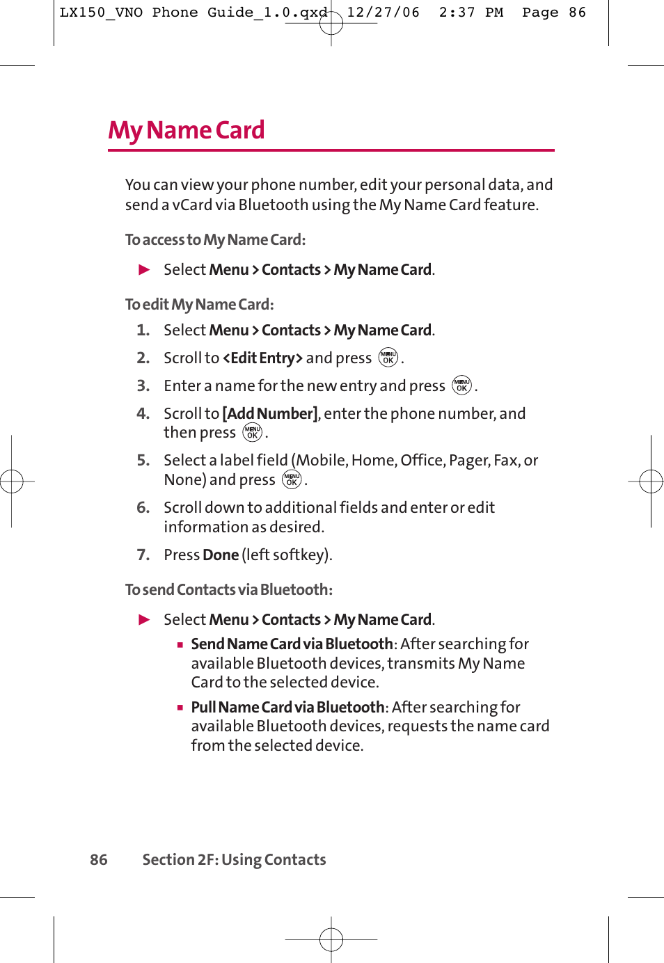 My name card | LG LG150 User Manual | Page 98 / 174