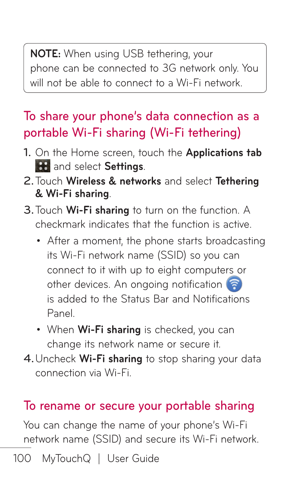 To rename or secure your portable sharing | LG LGC800VL User Manual | Page 100 / 342