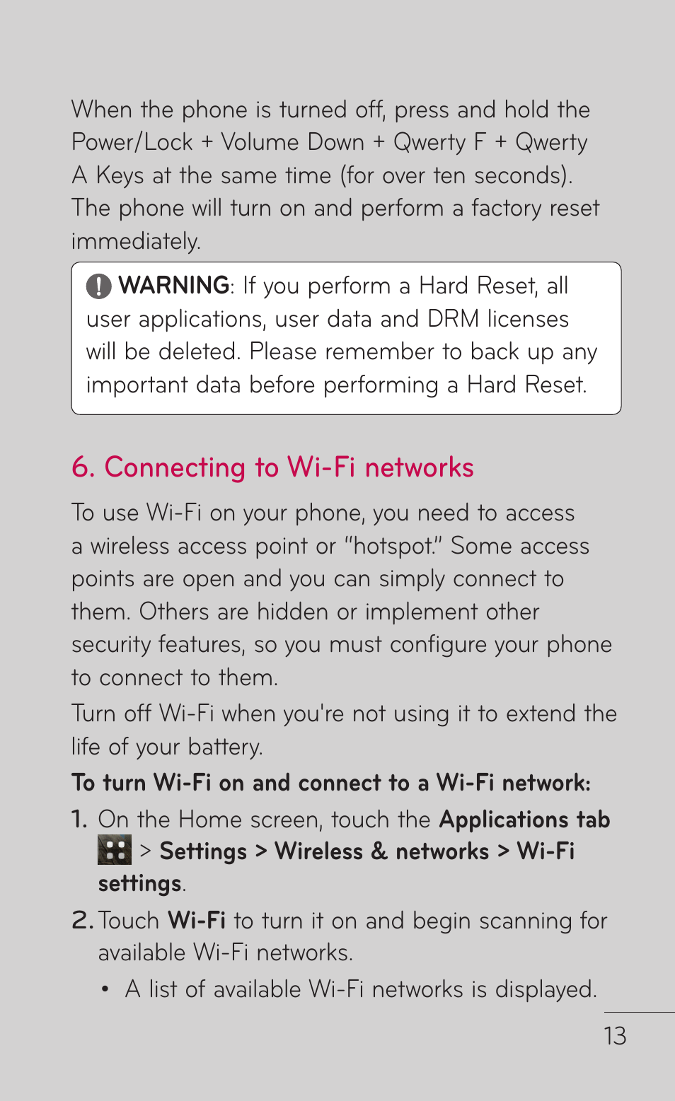 Connecting to wi-fi networks | LG LGC800VL User Manual | Page 13 / 342