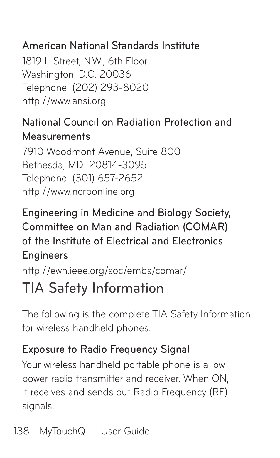 Tia safety information | LG LGC800VL User Manual | Page 138 / 342