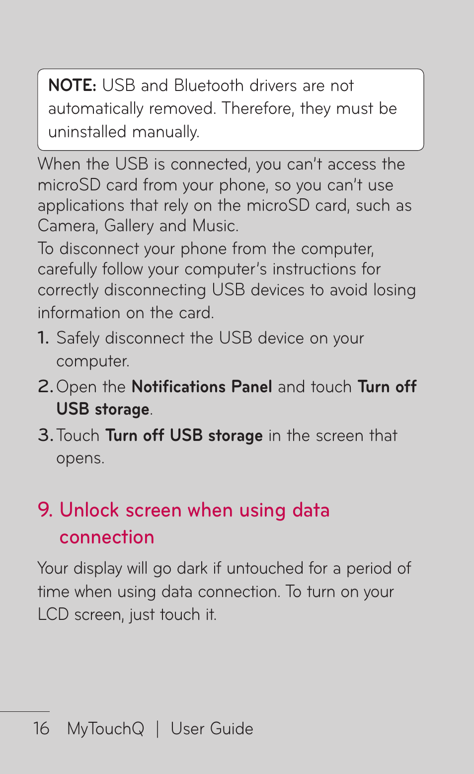 Unlock screen when using data connection | LG LGC800VL User Manual | Page 16 / 342