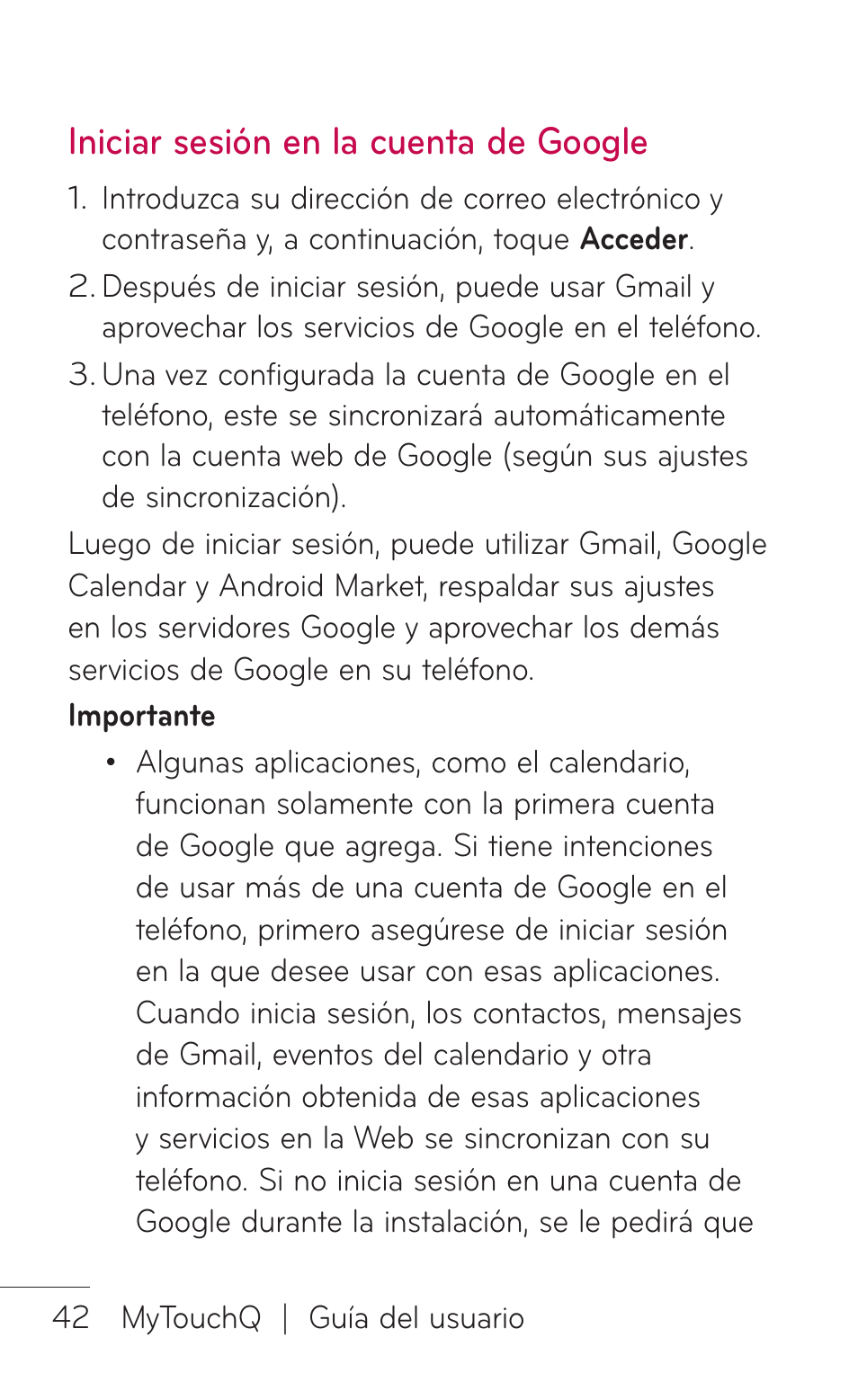 Iniciar sesión en la cuenta de google | LG LGC800VL User Manual | Page 204 / 342