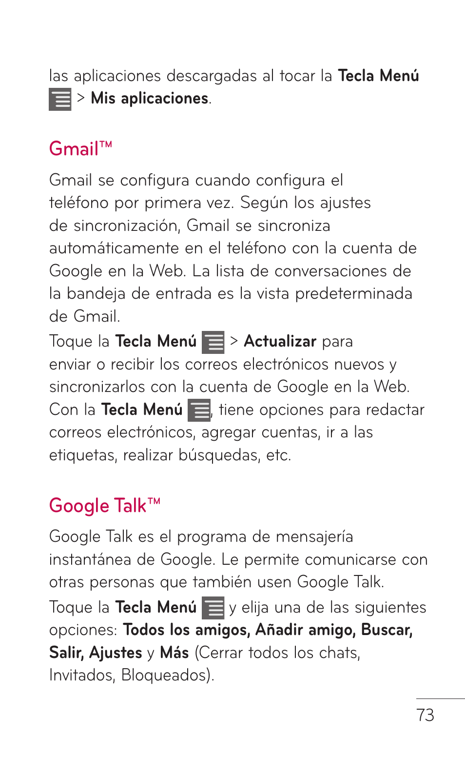 Gmail, Google talk | LG LGC800VL User Manual | Page 235 / 342